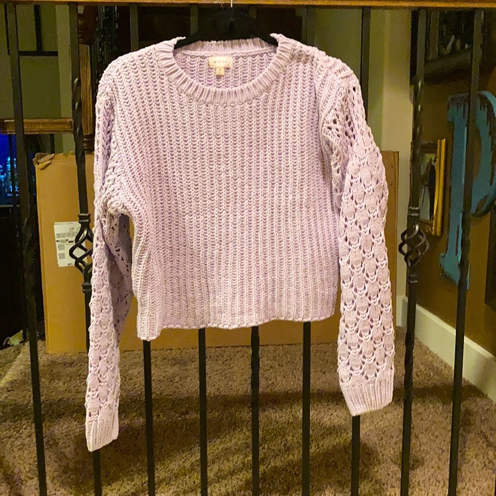 cable knit purple sweater